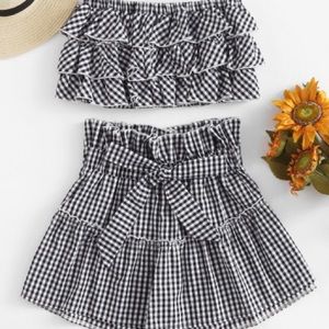 Plaid ruffle top and shorts SET